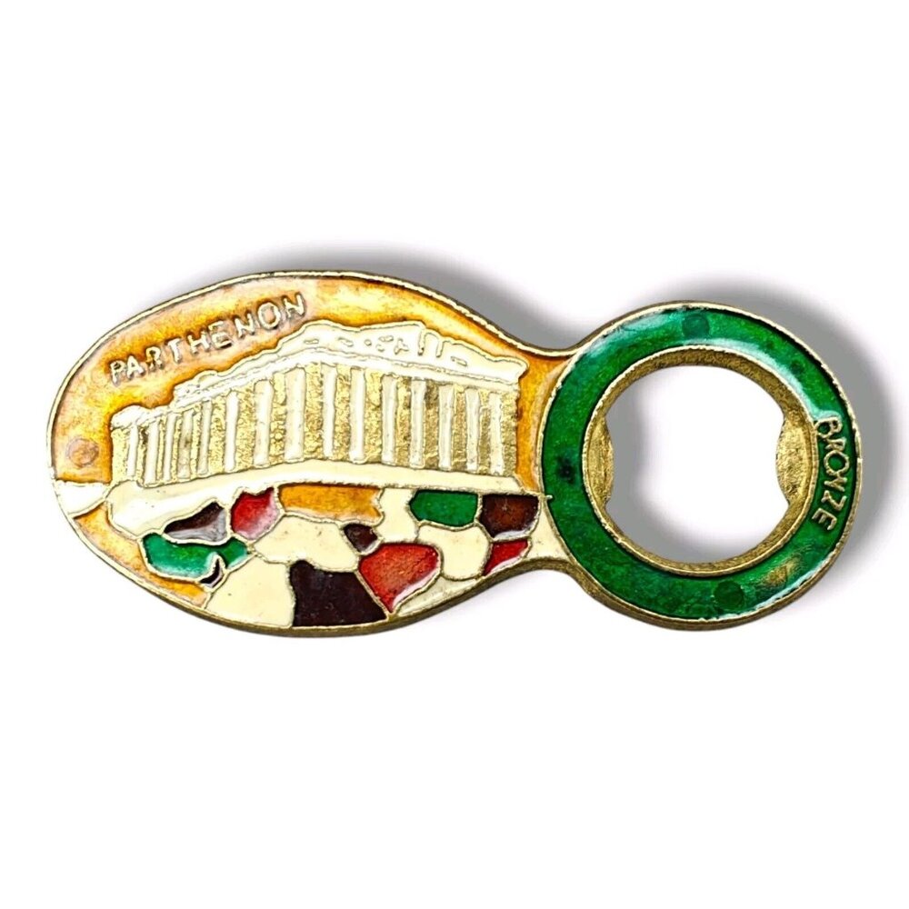 Vintage Parthenon Greece Keychain Bottle Opener Metal Enamel